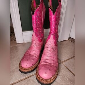 Vintage Pink ostrich skin Lucchese boots.